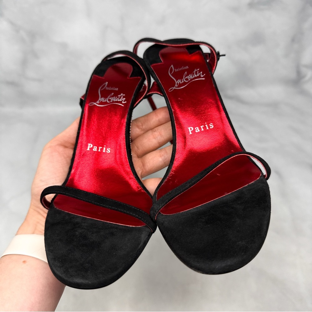 Christian Louboutin Arch Queen Strass Suede Stiletto Sandal Heels Sexy Black 38 - Picture 7 of 16